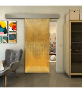 Glasschiebetür ECO-LINE - Fineprint Model 025 Gold auf Grauglas