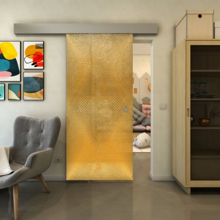 Glasschiebetür ECO-LINE - Fineprint Model 025 Gold auf Grauglas