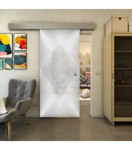 Glasschiebetür ECO-LINE - Fineprint Model 025 Weiss auf Grauglas