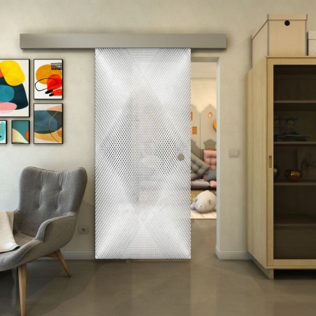 Glasschiebetür ECO-LINE - Fineprint Model 025 Weiss auf Grauglas