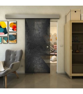 Glasschiebetür ECO-LINE - Fineprint Model 026 Schwarz auf Grauglas