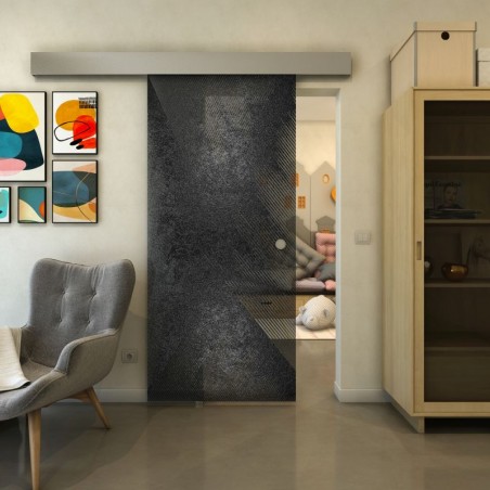 Glasschiebetür ECO-LINE - Fineprint Model 026 Schwarz auf Grauglas