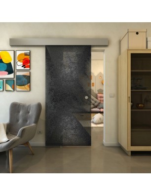 Glasschiebetür ECO-LINE - Fineprint Model 026 Schwarz auf Grauglas