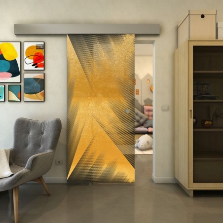 Glasschiebetür ECO-LINE - Fineprint Model 026 Gold auf Grauglas
