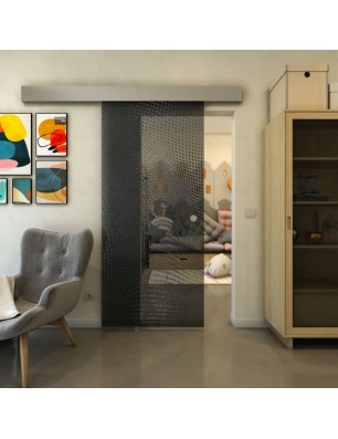 Glasschiebetür ECO-LINE - Fineprint Model 027 Schwarz auf Grauglas