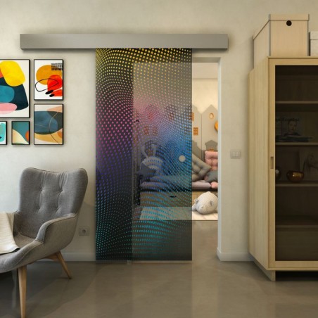 Glasschiebetür ECO-LINE - Fineprint Model 027 Verlauf auf Grauglas