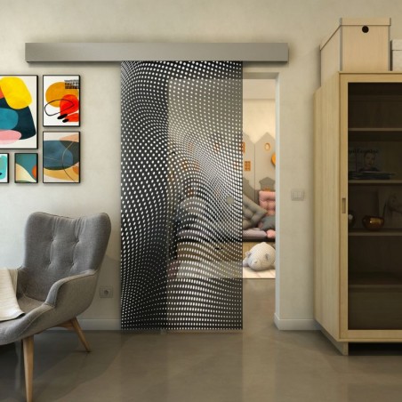 Glasschiebetür ECO-LINE - Fineprint Model 027 Weiss auf Grauglas
