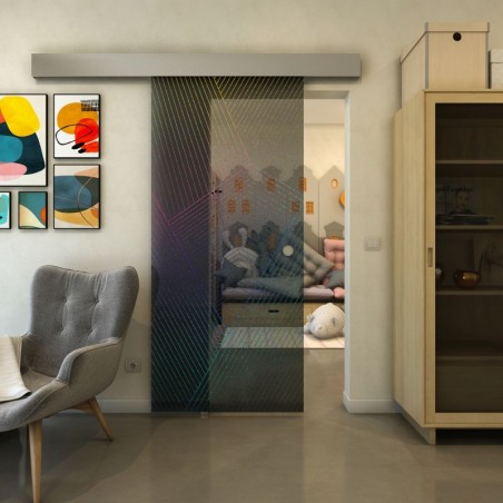Glasschiebetür ECO-LINE - Fineprint Model 028 Verlauf auf Grauglas