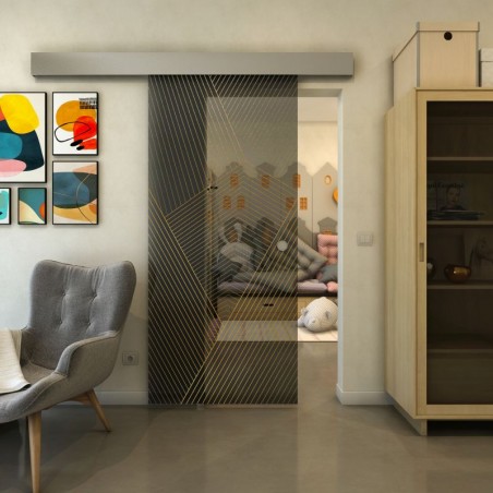 Glasschiebetür ECO-LINE - Fineprint Model 028 Gold auf Grauglas