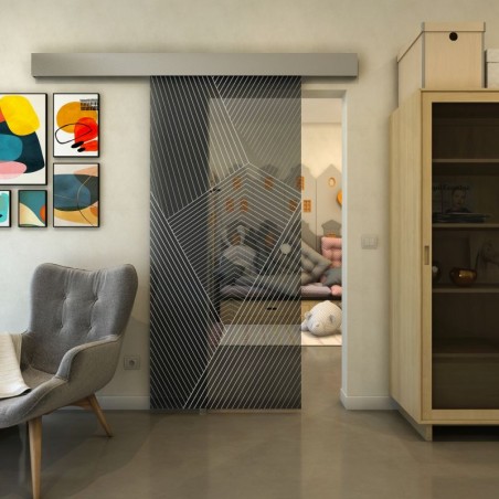 Glasschiebetür ECO-LINE - Fineprint Model 028 Weiss auf Grauglas