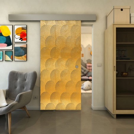 Glasschiebetür ECO-LINE - Fineprint Model 029 Gold auf Grauglas