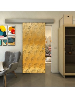 Glasschiebetür ECO-LINE - Fineprint Model 029 Gold auf Grauglas