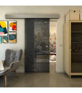 Glasschiebetür ECO-LINE - Fineprint Model 030 Schwarz auf Grauglas