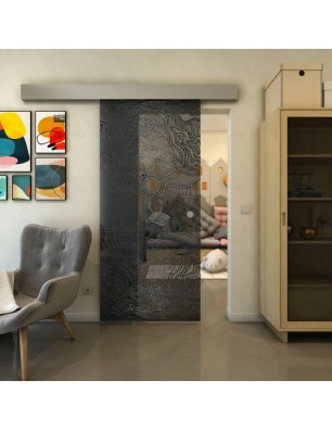 Glasschiebetür ECO-LINE - Fineprint Model 030 Schwarz auf Grauglas