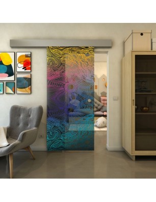 Glasschiebetür ECO-LINE - Fineprint Model 030 Verlauf auf Grauglas