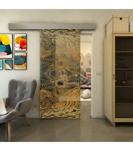 Glasschiebetür ECO-LINE - Fineprint Model 030 Gold auf Grauglas