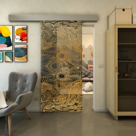 Glasschiebetür ECO-LINE - Fineprint Model 030 Gold auf Grauglas
