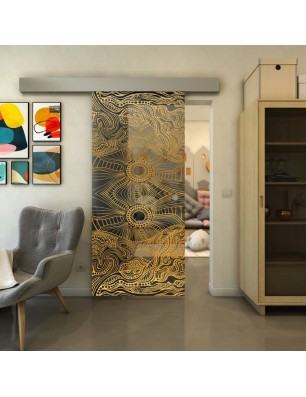 Glasschiebetür ECO-LINE - Fineprint Model 030 Gold auf Grauglas