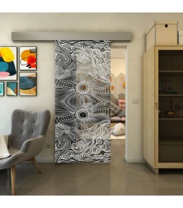 Glasschiebetür ECO-LINE - Fineprint Model 030 Weiss auf Grauglas