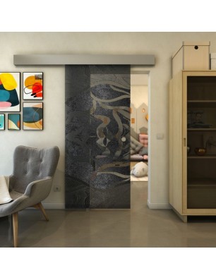 Glasschiebetür ECO-LINE - Fineprint Model 031 Schwarz auf Grauglas