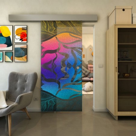 Glasschiebetür ECO-LINE - Fineprint Model 031 Verlauf auf Grauglas