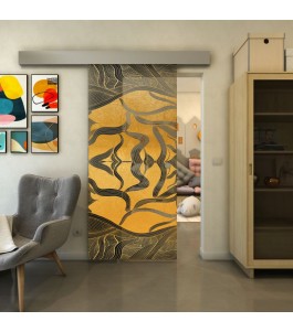 Glasschiebetür ECO-LINE - Fineprint Model 031 Gold auf Grauglas