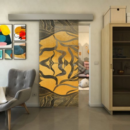 Glasschiebetür ECO-LINE - Fineprint Model 031 Gold auf Grauglas