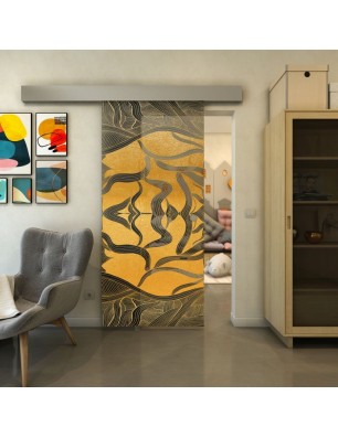 Glasschiebetür ECO-LINE - Fineprint Model 031 Gold auf Grauglas