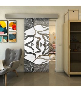 Glasschiebetür ECO-LINE - Fineprint Model 031 Weiss auf Grauglas