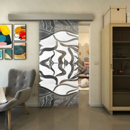 Glasschiebetür ECO-LINE - Fineprint Model 031 Weiss auf Grauglas