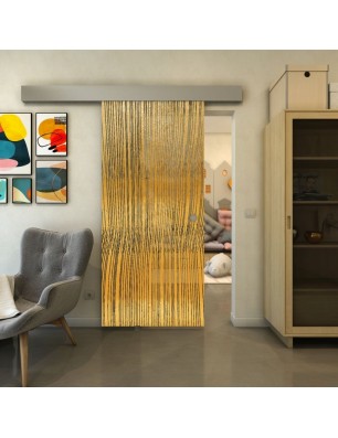 Glasschiebetür ECO-LINE - Fineprint Model 032 Gold auf Grauglas