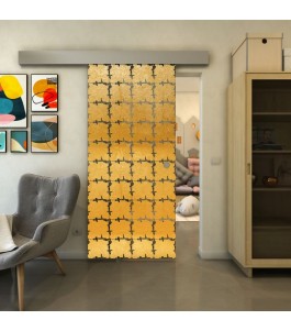 Glasschiebetür ECO-LINE - Fineprint Model 033 Gold auf Grauglas