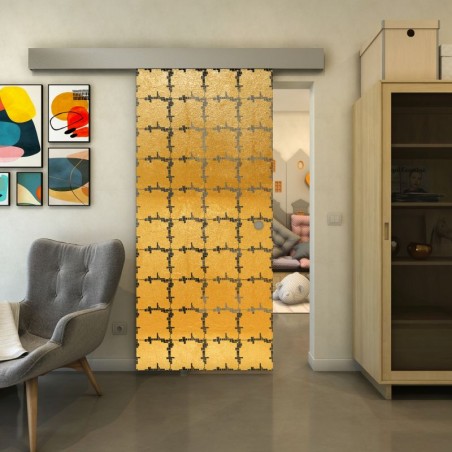 Glasschiebetür ECO-LINE - Fineprint Model 033 Gold auf Grauglas