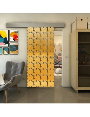 Glasschiebetür ECO-LINE - Fineprint Model 033 Gold auf Grauglas