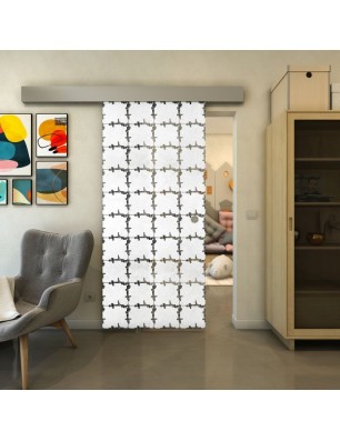 Glasschiebetür ECO-LINE - Fineprint Model 033 Weiss auf Grauglas
