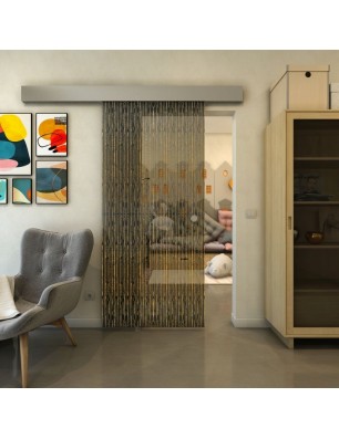 Glasschiebetür ECO-LINE - Fineprint Model 035 Gold auf Grauglas