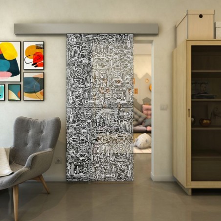 Glasschiebetür ECO-LINE - Fineprint Model 036 Weiss auf Grauglas