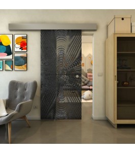Glasschiebetür ECO-LINE - Fineprint Model 037 Schwarz auf Grauglas
