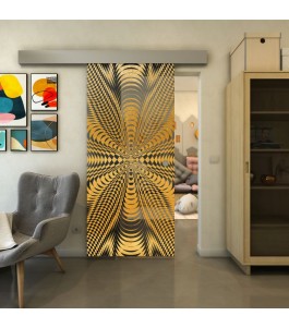 Glasschiebetür ECO-LINE - Fineprint Model 037 Gold auf Grauglas