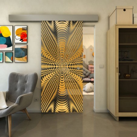 Glasschiebetür ECO-LINE - Fineprint Model 037 Gold auf Grauglas