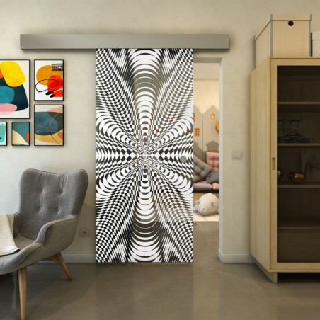 Glasschiebetür ECO-LINE - Fineprint Model 037 Weiss auf Grauglas