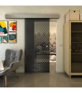 Glasschiebetür ECO-LINE - Fineprint Model 038 Schwarz auf Grauglas