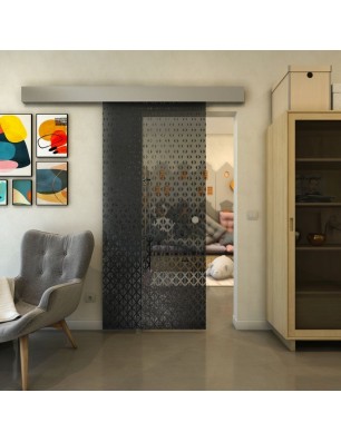 Glasschiebetür ECO-LINE - Fineprint Model 038 Schwarz auf Grauglas