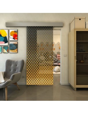 Glasschiebetür ECO-LINE - Fineprint Model 038 Gold auf Grauglas