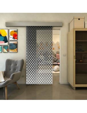 Glasschiebetür ECO-LINE - Fineprint Model 038 Weiss auf Grauglas