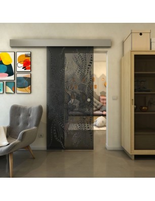 Glasschiebetür ECO-LINE - Fineprint Model 039 Schwarz auf Grauglas
