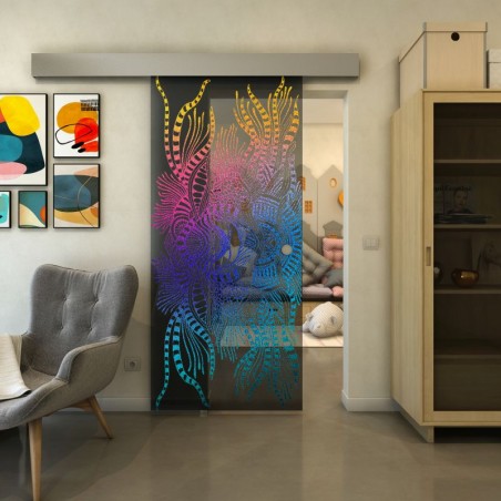 Glasschiebetür ECO-LINE - Fineprint Model 039 Verlauf auf Grauglas