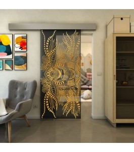 Glasschiebetür ECO-LINE - Fineprint Model 039 Gold auf Grauglas