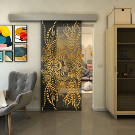 Glasschiebetür ECO-LINE - Fineprint Model 039 Gold auf Grauglas