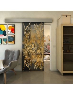 Glasschiebetür ECO-LINE - Fineprint Model 039 Gold auf Grauglas